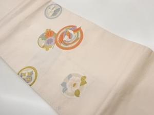 丸に鳳凰・松・七宝・花葉模様織出し名古屋帯